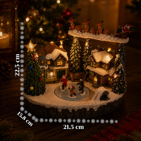 saint joy villaggio natalizio luminoso snowtime con pista di pattinaggio animata luci led e musica slitta di babbo natale polyresin 215x158x225 cm ean 8050043127723