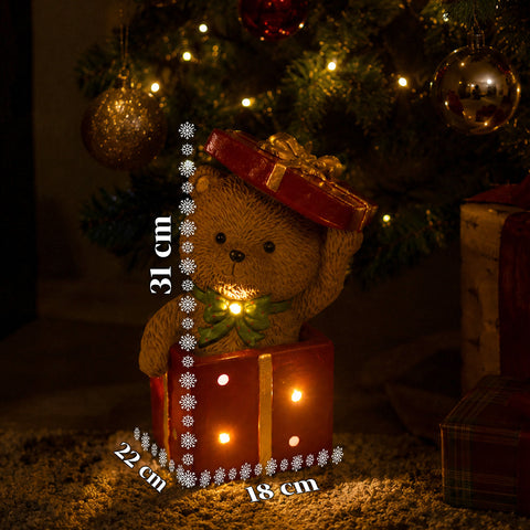 saint joy orsetto natalizio in poliresina con pacco regalo 2 varianti luci led puntuali alimentazione a batterie finiture curate base stabile ean 8050043127846