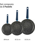 Avilia Padelle Antiaderenti Gaia Alluminio Blu con Fondo a Induzione Set 3 Pezzi 18-22-26cm con Manico Ergonomico Ean-8056819042856