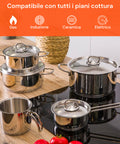 Pentole acciaio inox compatibili tutti piani cottura gas induzione ceramica elettrico cucina moderna
